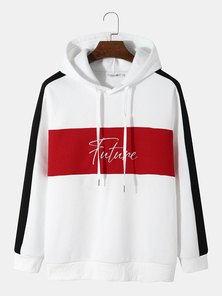 Splicing Panel Letter Contrast Color Drawstring Hoodies Für Herren