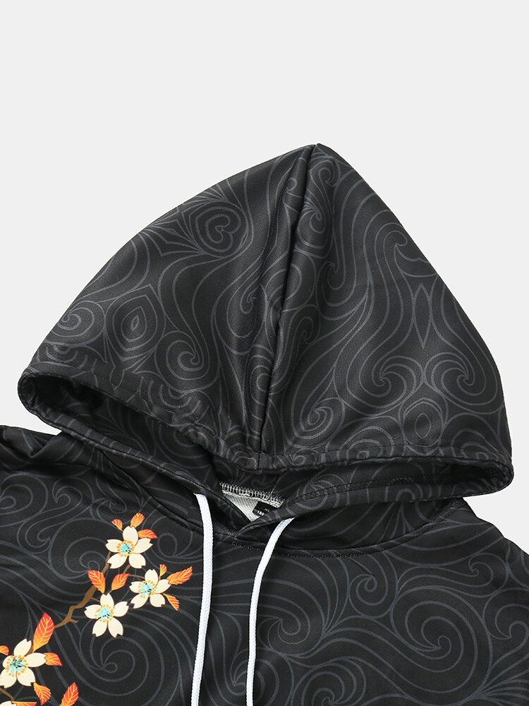 Taschen-hoodies Im Ethnischen Stil Mit Weißem Kranich-blumendruck Für Herren