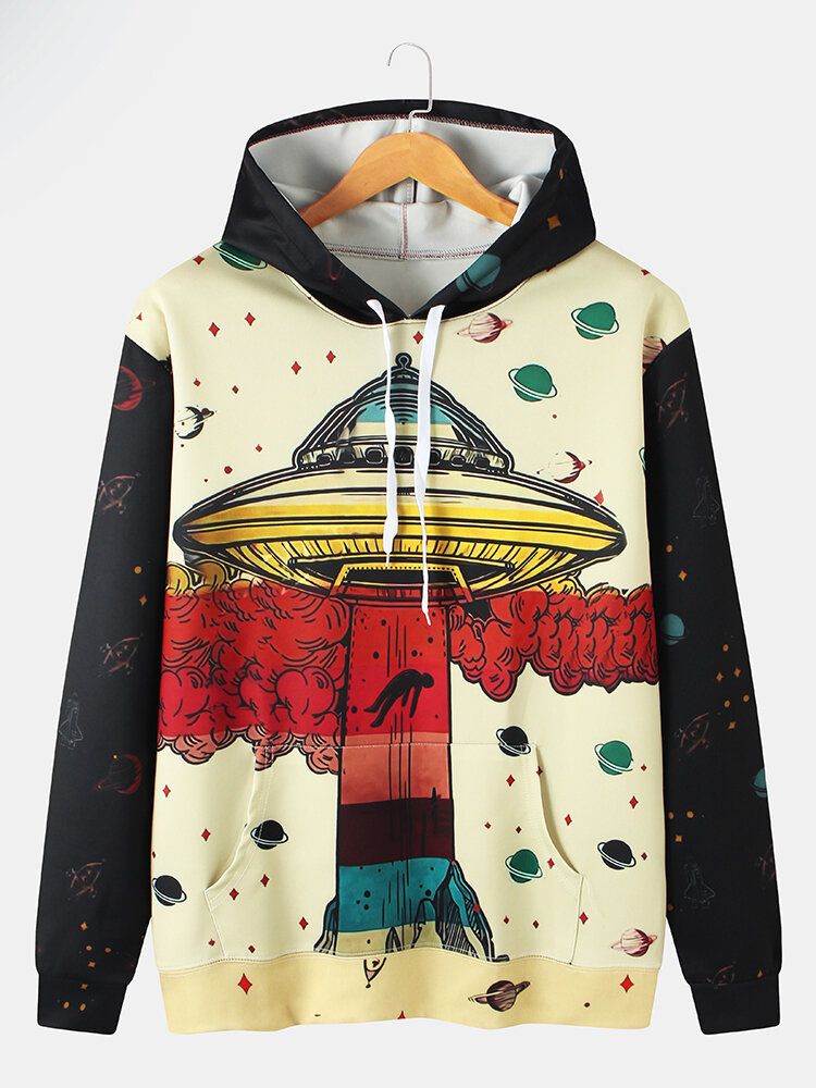 Ufo Planet Graffiti-print Für Herren Mit Kängurutaschen-design