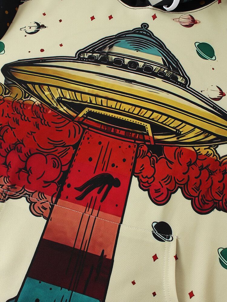 Ufo Planet Graffiti-print Für Herren Mit Kängurutaschen-design