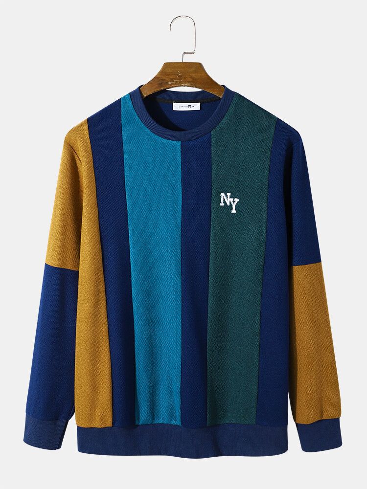 Vertikal Gestreiftes Retro-sweatshirt Mit Rundhalsausschnitt Und Stickerei Für Herren