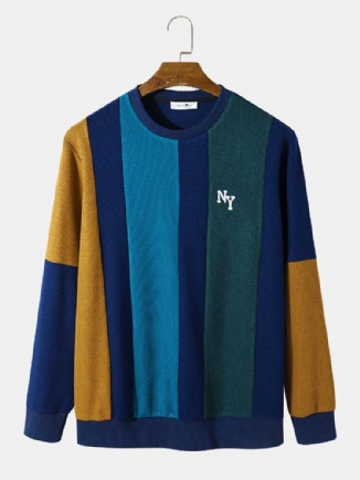 Vertikal Gestreiftes Retro-sweatshirt Mit Rundhalsausschnitt Und Stickerei Für Herren