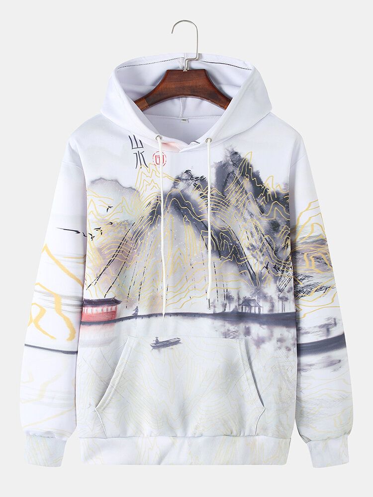 Warme Chinoiserie-langarm-hoodies Mit Tuschemalerei Für Herren