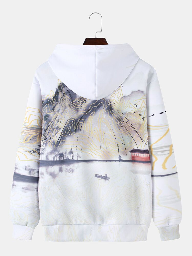 Warme Chinoiserie-langarm-hoodies Mit Tuschemalerei Für Herren