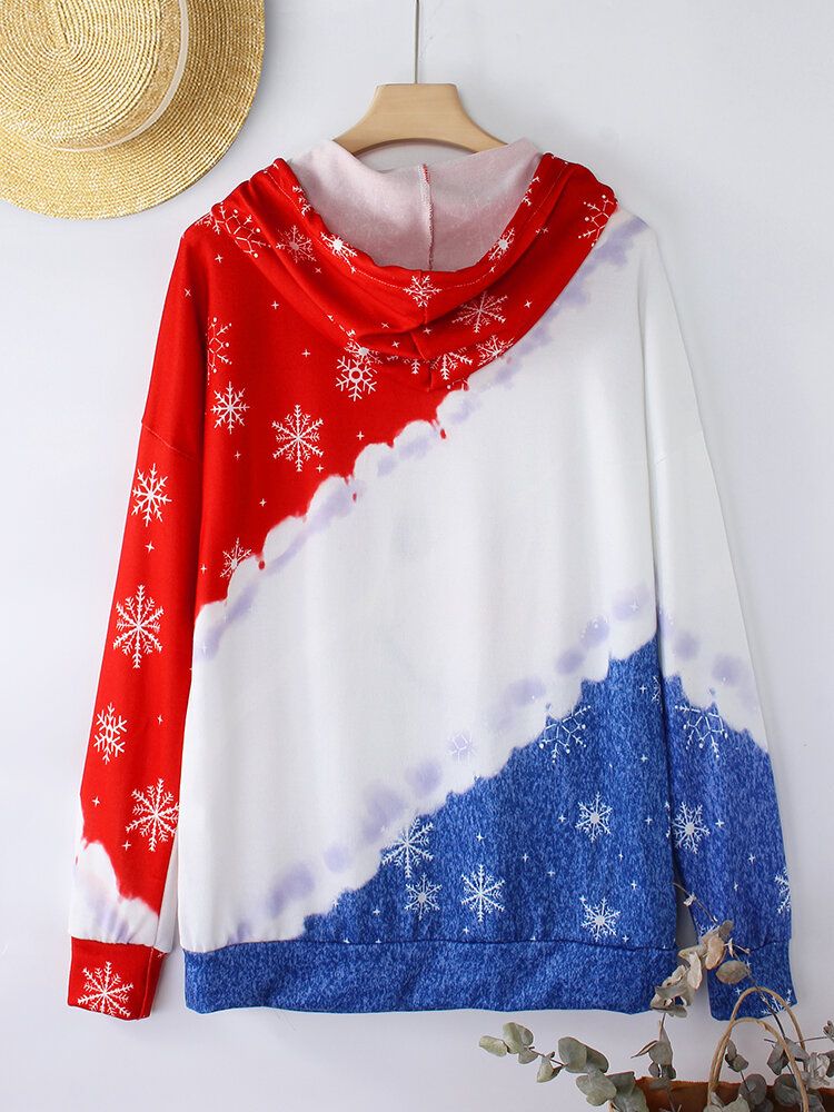 Weihnachtsfrauen Colorblock Cute Snowman Print Hoodies Mit Kängurutasche