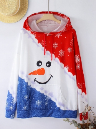 Weihnachtsfrauen Colorblock Cute Snowman Print Hoodies Mit Kängurutasche