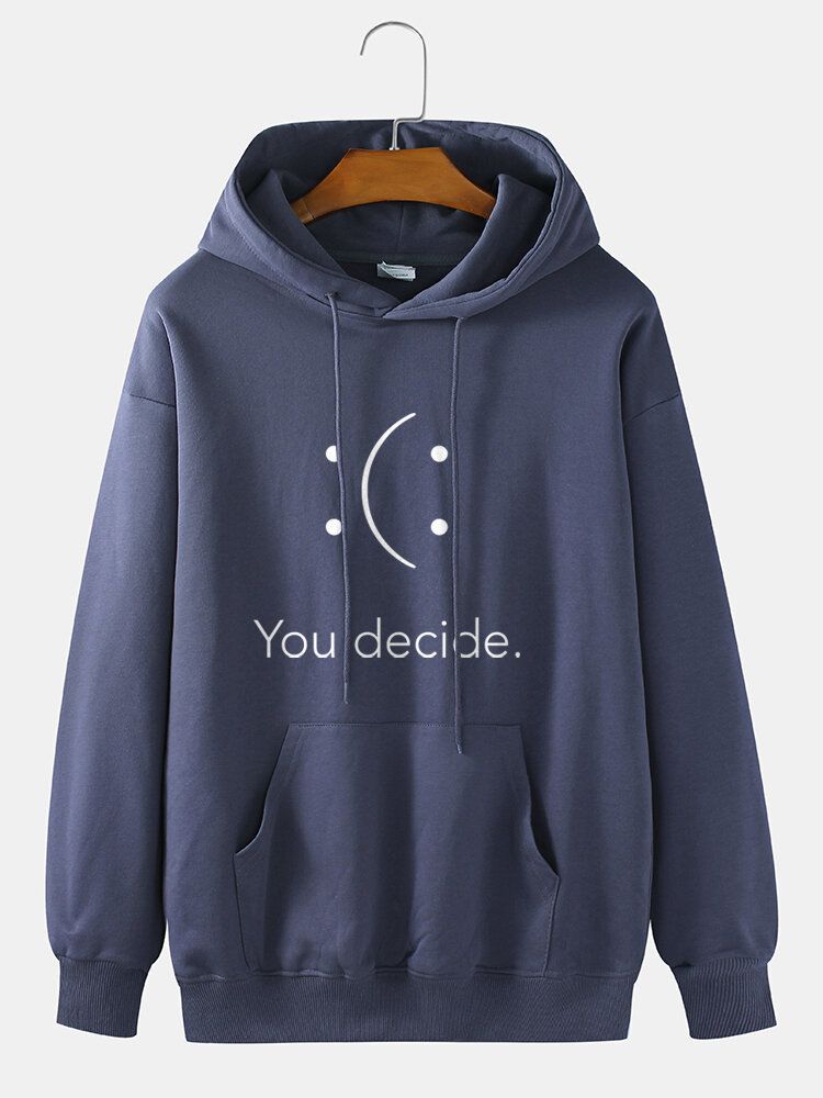 You Decide Herren-hoodies Mit Aufdruck Lächeln Muster Tasche Preppy Drop-shoulder