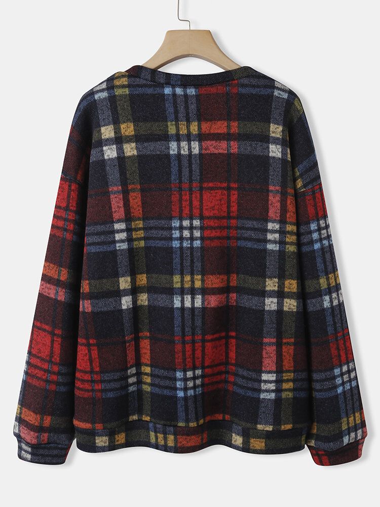 Damen Vintage Plaid Button Up Casual Langarm Mäntel