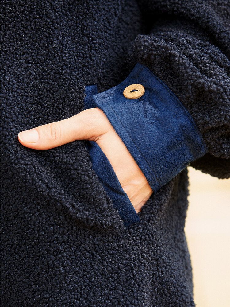 Einfarbige Fleece-patchwork-mäntel Mit Unregelmäßigem Saum Und Langen Ärmeln