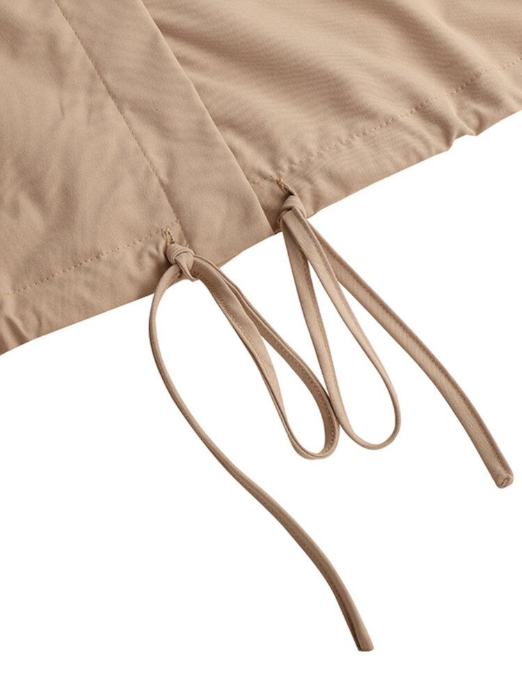 Frauen Lose Gefalteter Vorderer Reißverschluss Drawstring-elastische Taillen-schmetterlings-knoten-mäntel