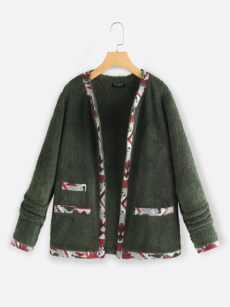 Lässige Fleece-patch-langarmjacke Für Damen