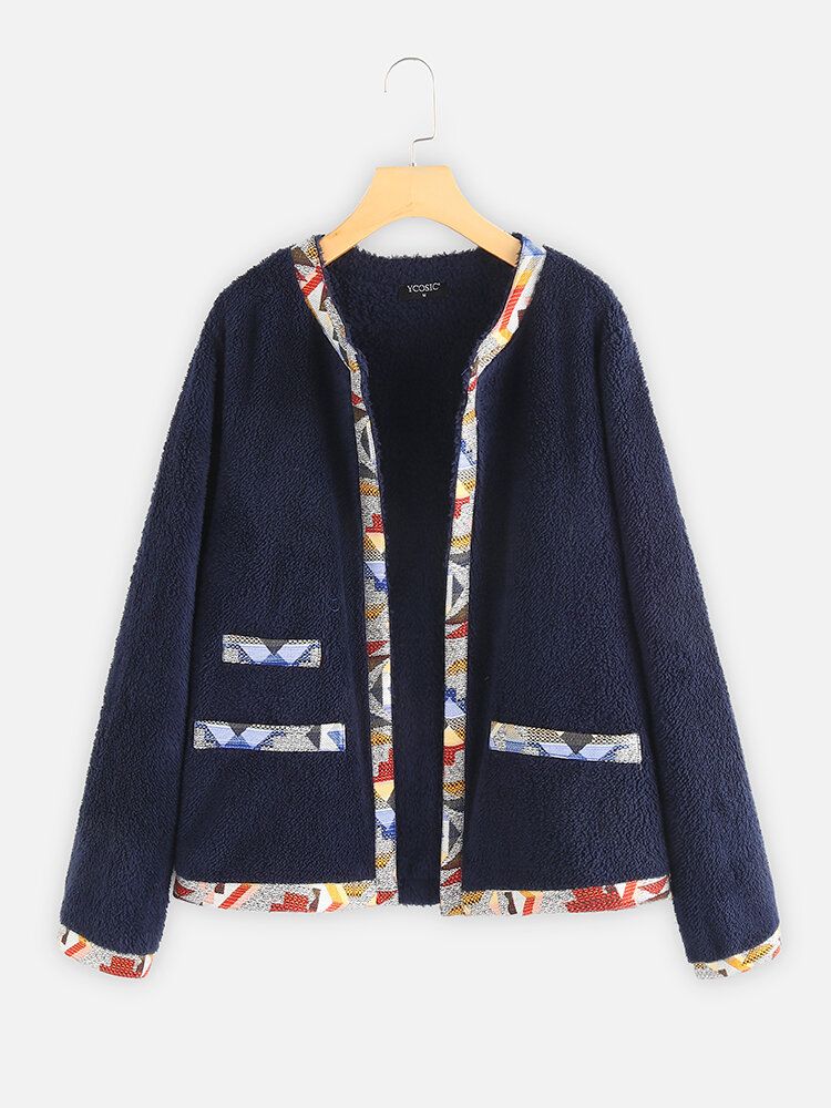 Lässige Fleece-patch-langarmjacke Für Damen