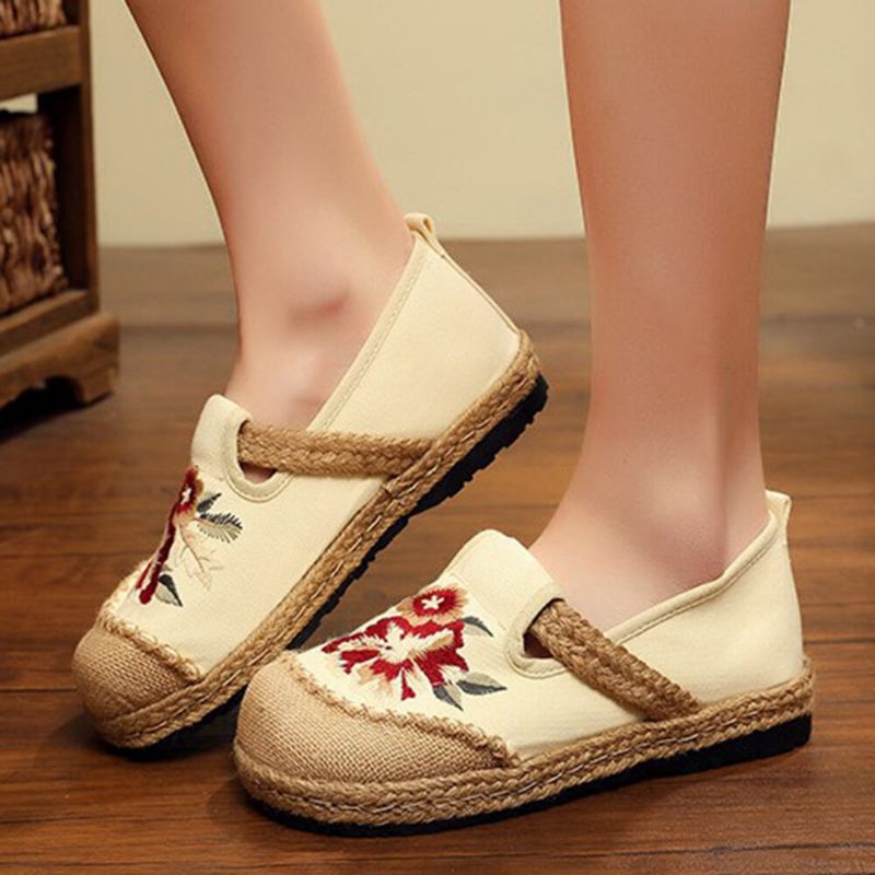 Alte Peking-blumen-stickerei-beiläufige Espadrille-müßiggänger Der Frauen