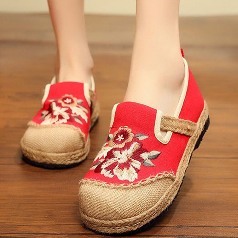 Alte Peking-blumen-stickerei-beiläufige Espadrille-müßiggänger Der Frauen