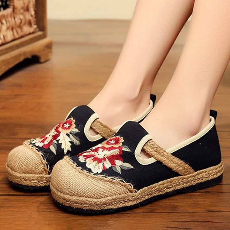 Alte Peking-blumen-stickerei-beiläufige Espadrille-müßiggänger Der Frauen