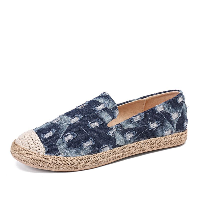 Bequeme Denim-espadrilles Mit Zerrissenem Design Für Damen Flache Schuhe Loafer