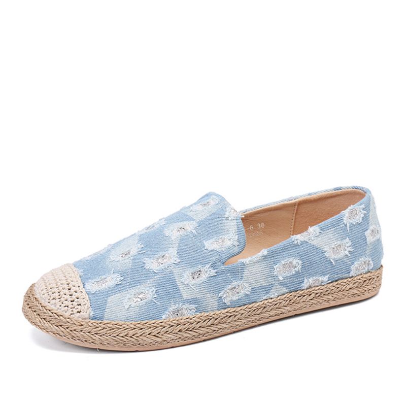 Bequeme Denim-espadrilles Mit Zerrissenem Design Für Damen Flache Schuhe Loafer