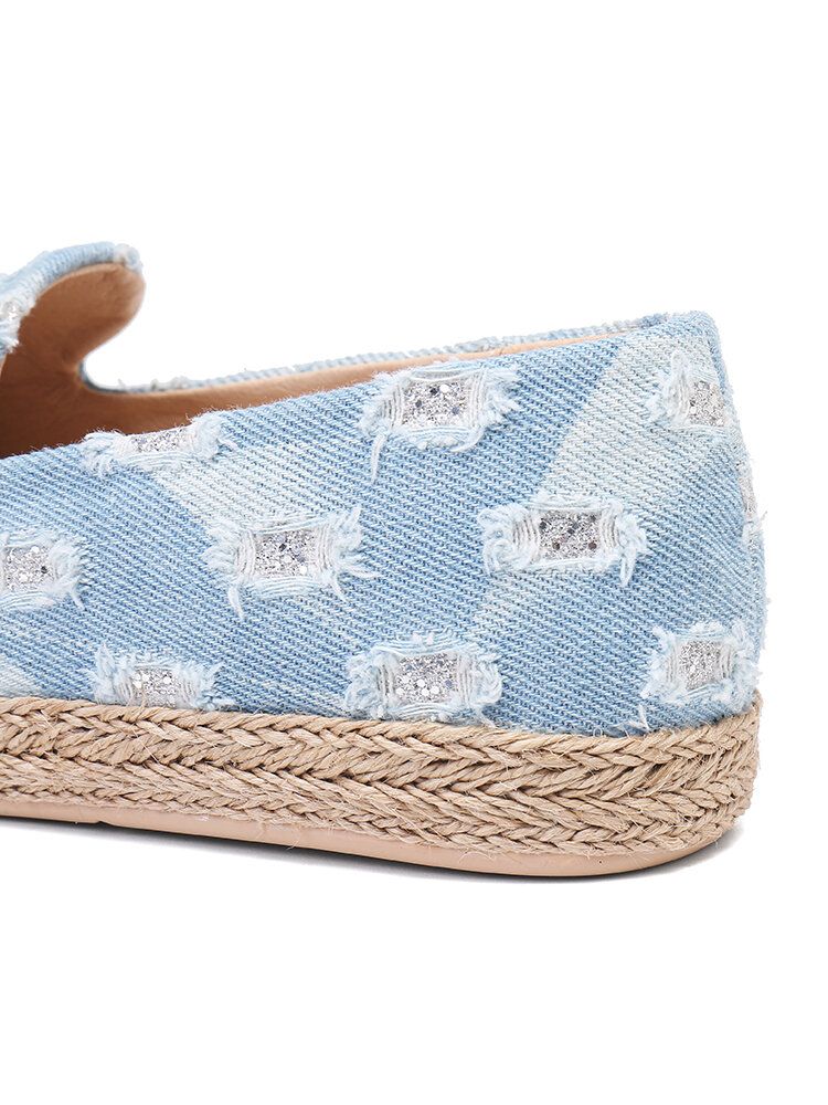 Bequeme Denim-espadrilles Mit Zerrissenem Design Für Damen Flache Schuhe Loafer