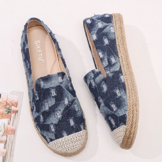 Bequeme Denim-espadrilles Mit Zerrissenem Design Für Damen Flache Schuhe Loafer