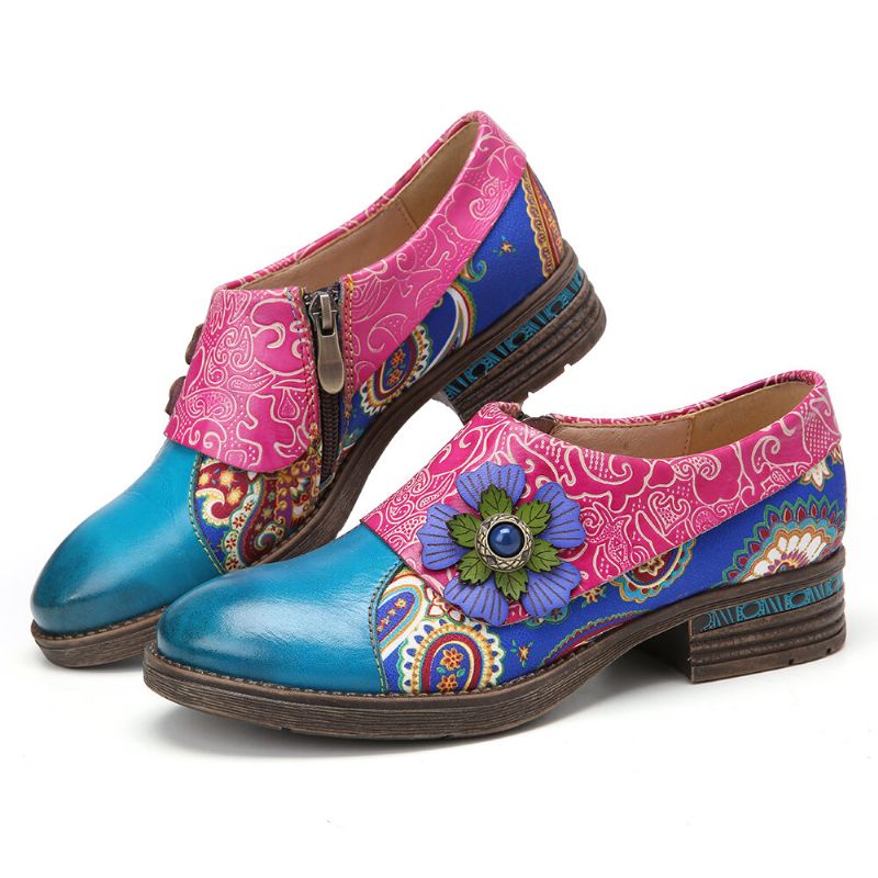 Bequeme Flache Schuhe Aus Echtem Leder Im Retro-stil Mit Paisley-spleißen Und Floraler Prägung