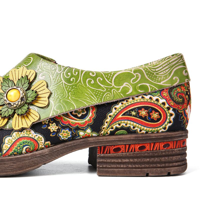 Bequeme Flache Schuhe Aus Echtem Leder Im Retro-stil Mit Paisley-spleißen Und Floraler Prägung