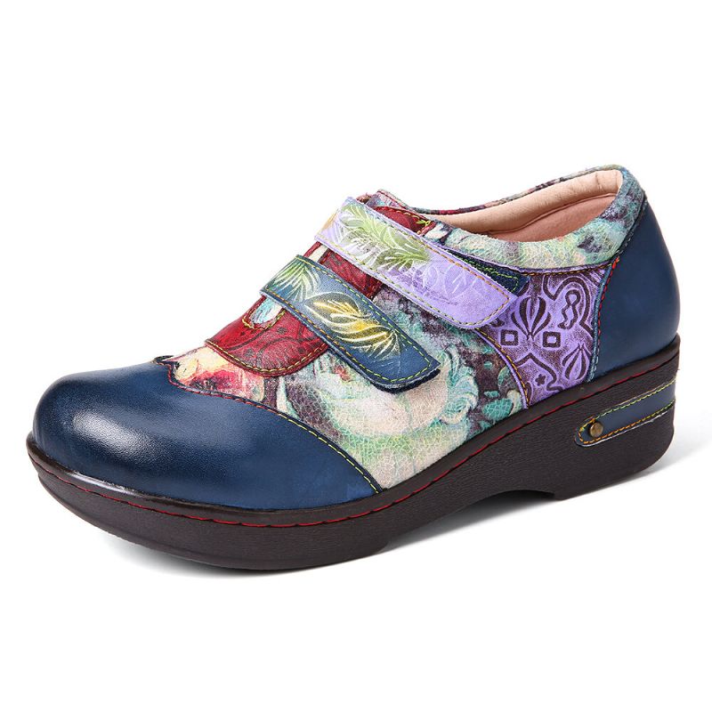 Bequeme Flache Schuhe Aus Echtem Leder Mit Retro-blumenprägung