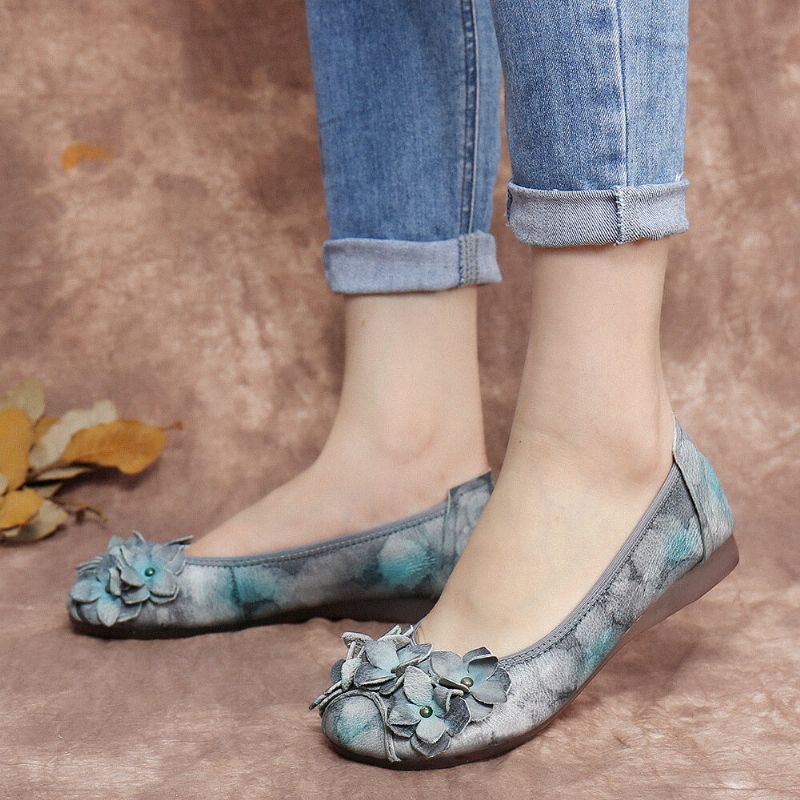 Bequeme Flache Schuhe Zum Hineinschlüpfen Mit Batikmuster Und Weicher Sohle Im Retro-blumendekor