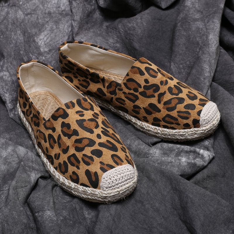 Bequeme Leichte Lässige Espadrille-flats Zum Hineinschlüpfen Für Damen Mit Leopardenmuster