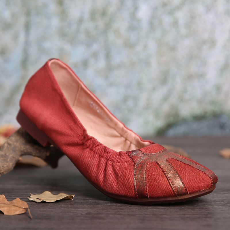 Bequeme Weiche Segeltuchspleiße Faltbare Retro-ballettschuhe Zum Hineinschlüpfen