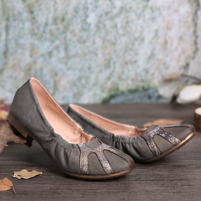 Bequeme Weiche Segeltuchspleiße Faltbare Retro-ballettschuhe Zum Hineinschlüpfen