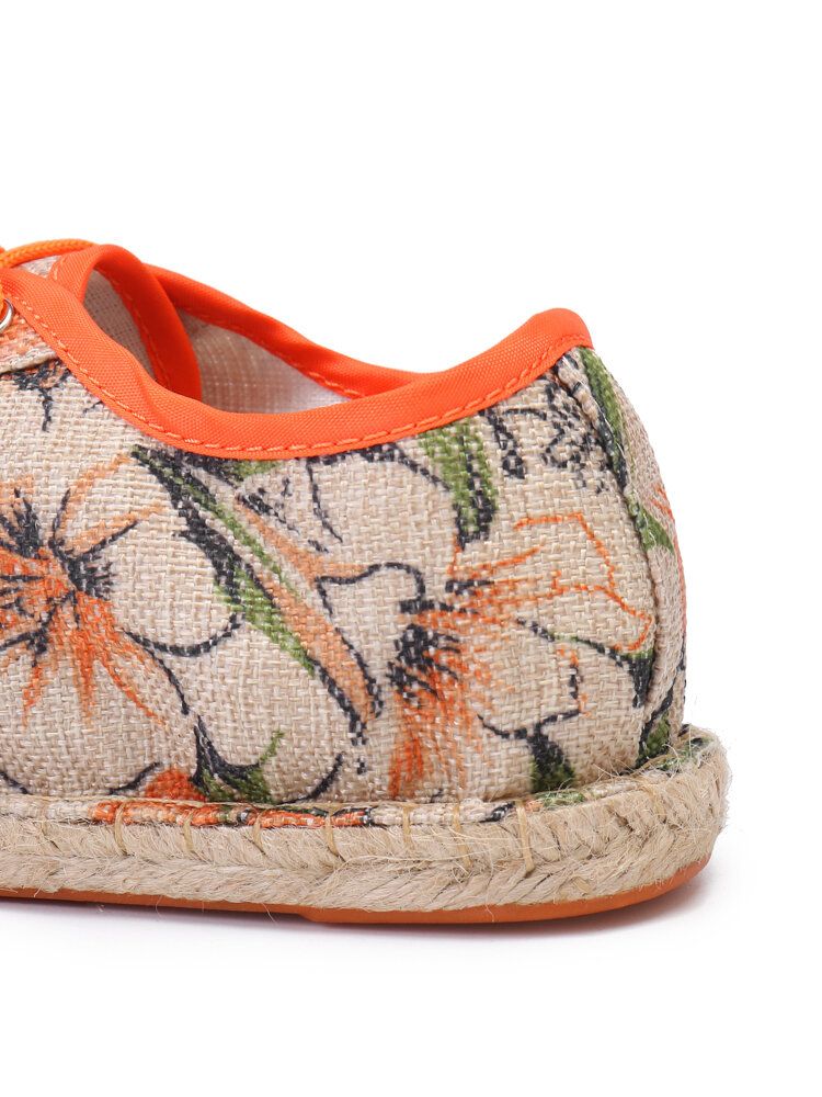 Blumenbedruckter Leinenstoff Bequeme Atmungsaktive Tragbare Schnür-espadrille-schuhe