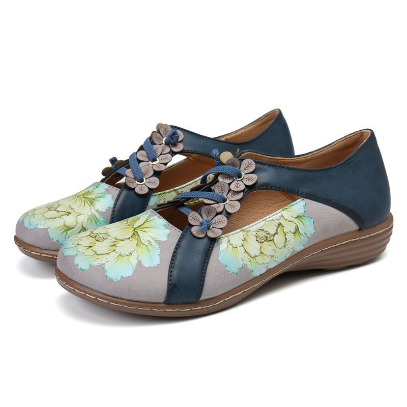 Blumenmuster Elastisches Band Runde Zehenpartie Retro-casual-flats