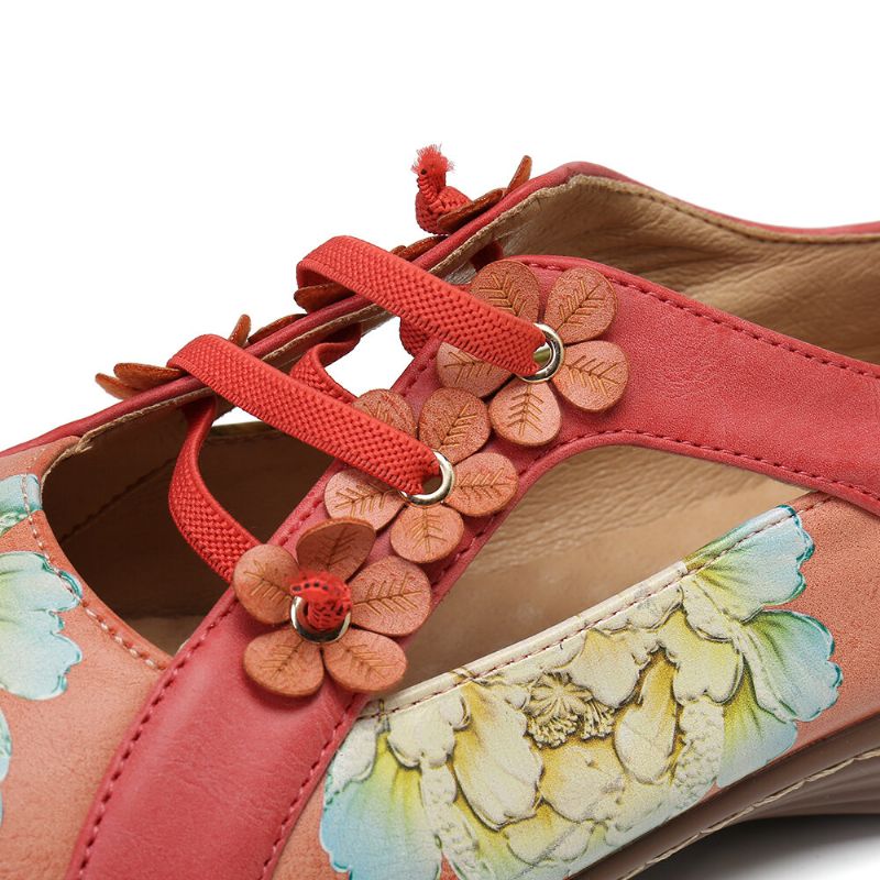 Blumenmuster Elastisches Band Runde Zehenpartie Retro-casual-flats