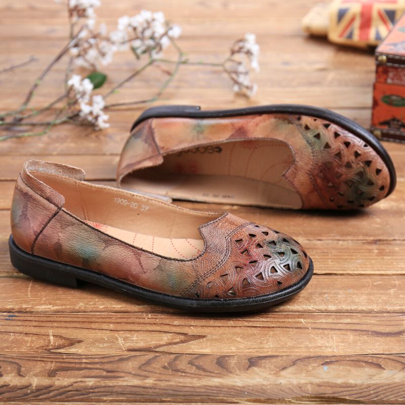 Böhmisches Leder Hohl Batik Weiche Lässige Slip-on-loafer Flache Schuhe