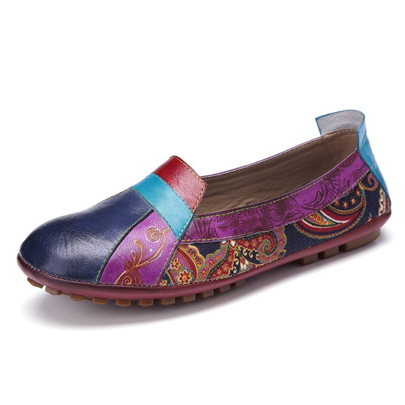 Böhmisches Weiches Leder Blumenspleißen Bequeme Lässige Slip-on-loafer Flache Schuhe