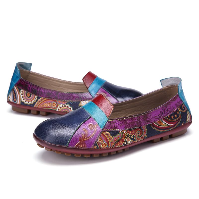 Böhmisches Weiches Leder Blumenspleißen Bequeme Lässige Slip-on-loafer Flache Schuhe