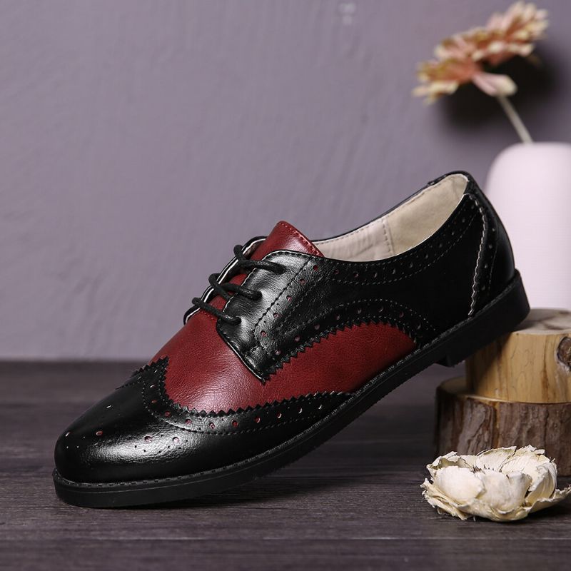 Color Block Lace Up Lässige Damen Brogue Flats Schuhe