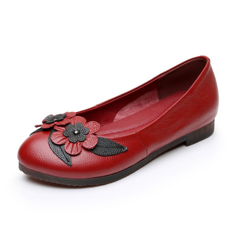 Damen Blumendekor Bequeme Sohle Weiche Lederloafer