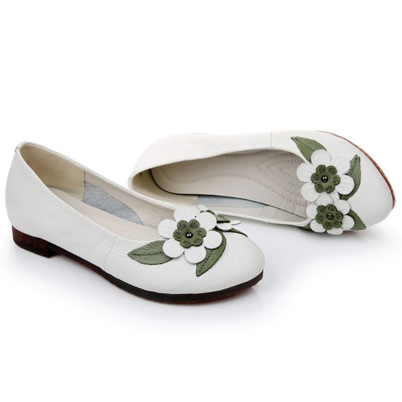 Damen Blumendekor Bequeme Sohle Weiche Lederloafer