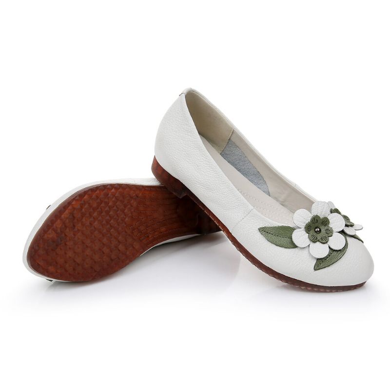 Damen Blumendekor Bequeme Sohle Weiche Lederloafer