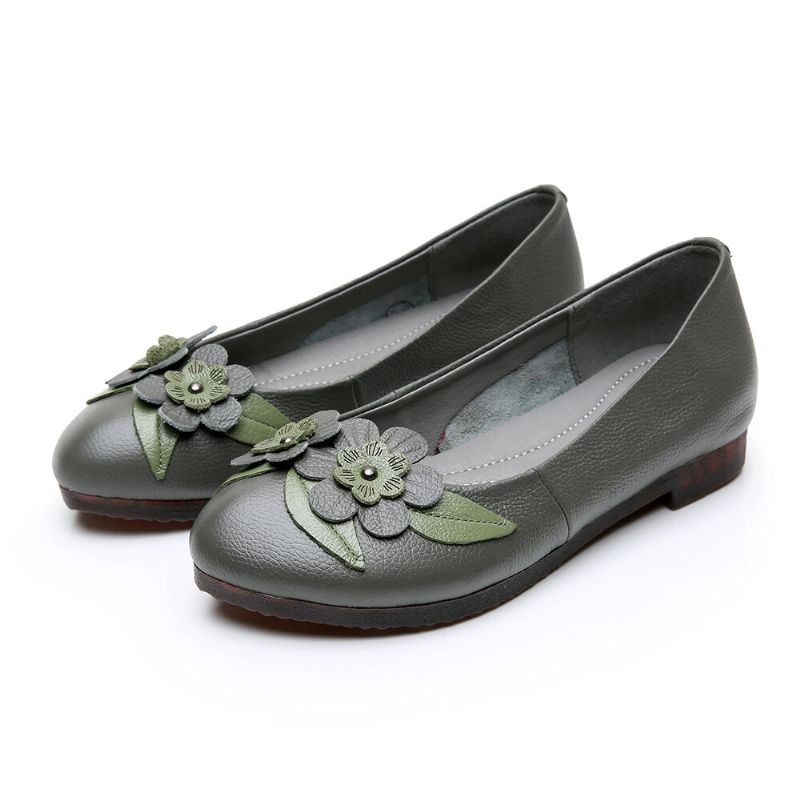 Damen Blumendekor Bequeme Sohle Weiche Lederloafer