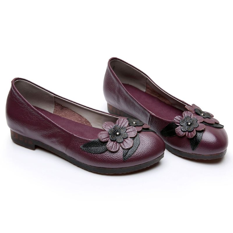 Damen Blumendekor Bequeme Sohle Weiche Lederloafer