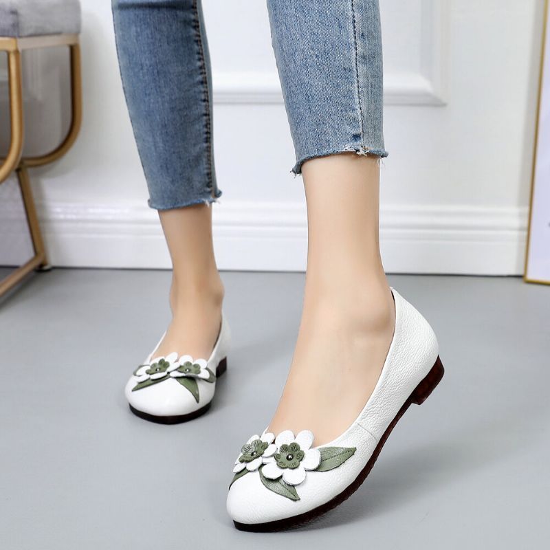 Damen Blumendekor Bequeme Sohle Weiche Lederloafer