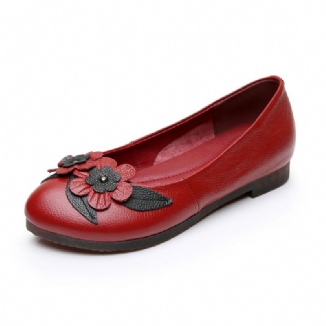 Damen Blumendekor Bequeme Sohle Weiche Lederloafer