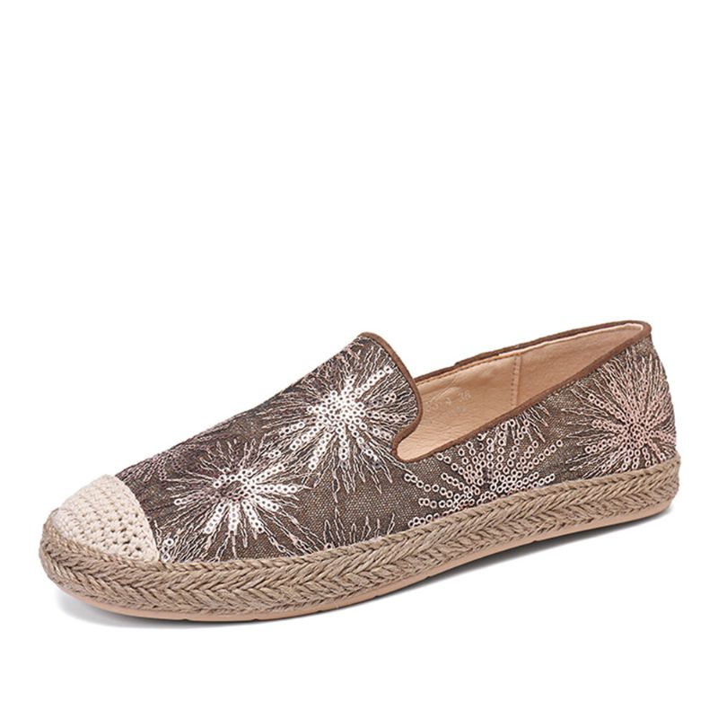 Damen Casual Pailletten Blumen Muster Espadrille Flats Müßiggänger