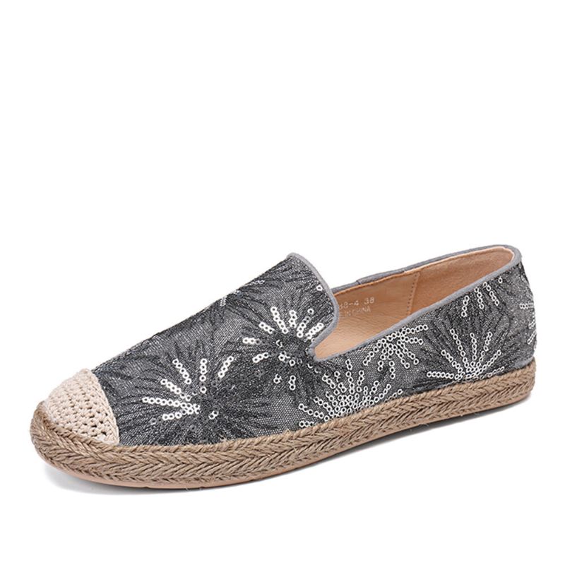 Damen Casual Pailletten Blumen Muster Espadrille Flats Müßiggänger