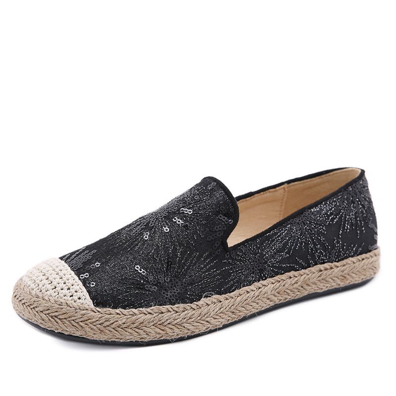 Damen Casual Pailletten Blumen Muster Espadrille Flats Müßiggänger