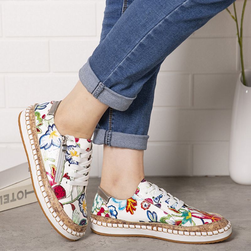 Damen Folkways Printing Bequeme Rutschfeste Lässige Klobige Flache Schuhe