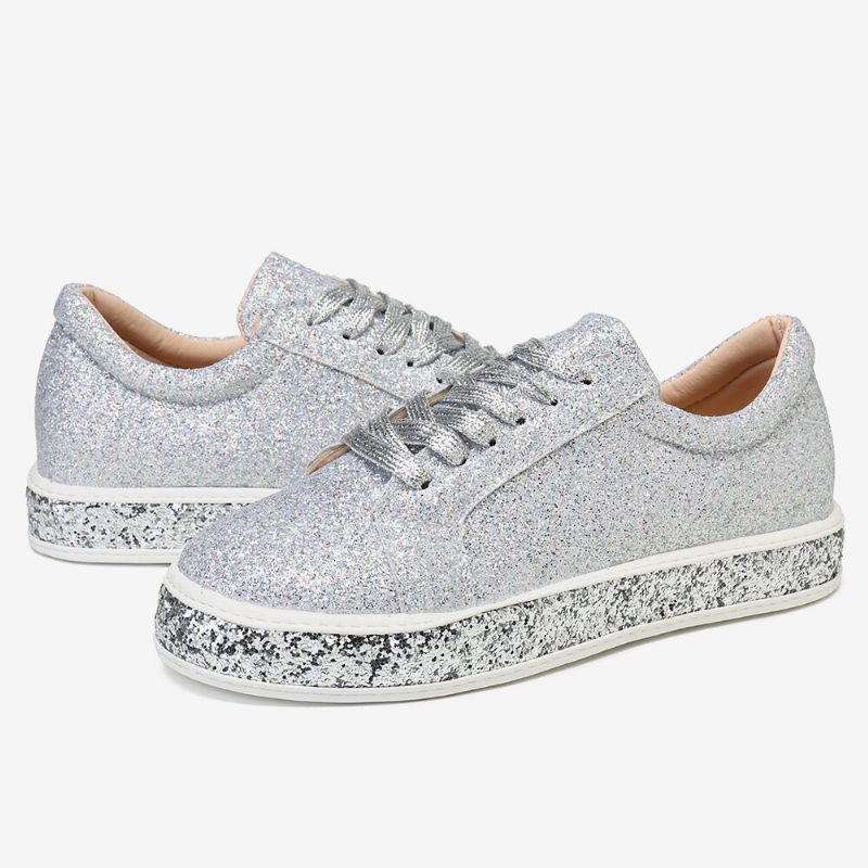 Damen Glitzer Pailletten Mode Schnürschuhe Party Casual Plateauschuhe Wohnungen