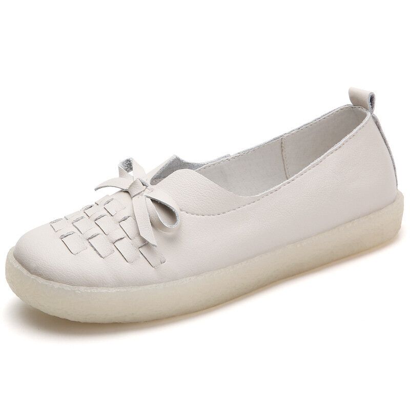 Damen-leder Zum Hineinschlüpfen Einfarbig Gewebt Bowknot Asakuchi Flats Loafer Schuhe